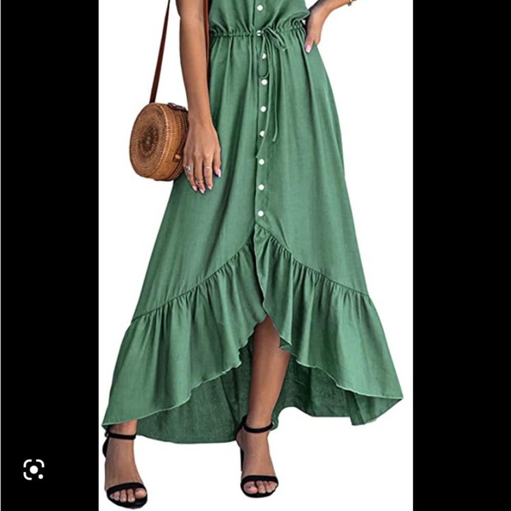 Stunning light sage green ruffle maxi dress country summer southern belle M NEW - Picture 14 of 14